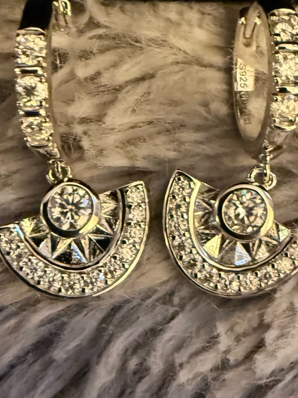 Moisanite  Sterling Silver Crescent Drop Earrings 1.5 ct   NWT - Picture 4 of 12